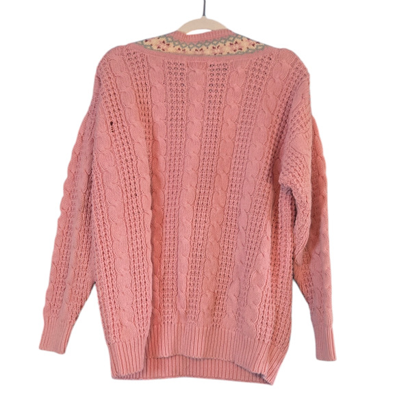 Pink WeatherVane Sweater floral bordered V Neck - Picture 2 of 4